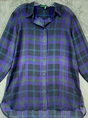 Ralph Lauren Purple & Black Plaid Button-Up Blouse